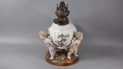 Buy Antique Sitzendorf Porcelain Cherub Oil Lamp Dresden • 45£