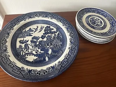 Buy Churchill Blue Willow 10 1/4  Plate +Set 6 Saucers Staffordshire England • 18.97£