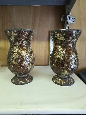 Buy Two Gold Crackled Mirror Glass Vases • 19.99£