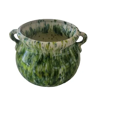 Buy Art Pottery Cauldron Shape Pot 5 In Tall Green And White Signed • 33.57£