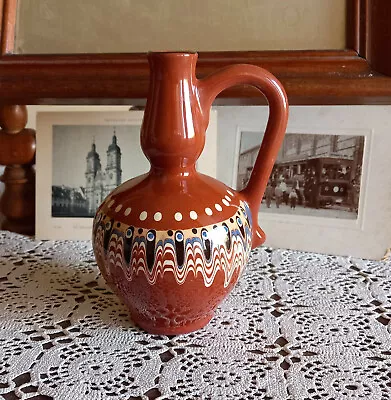 Buy Vintage Pitcher, Vase, Jug, Clay Vase, Glazed Pottery, Multi-color, Hippy, 70's • 37.79£
