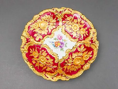Buy Meissen Rococo Red Gold Gilded Porcelain Cabinet Centerpiece Serving Plate Bowl • 2,368.07£