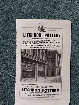 Buy L1z Ephemera 1924 Advert Litchdon Pottery C H Brannam Ltd Barnstaple • 2.65£