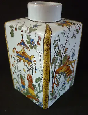 Buy DUTCH DELFT POLYCHROME TEA CADDY NO COVER CHINOISERIE THEME POSSIBLY 18th Cent. • 115£