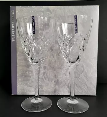Buy Boxed Pair Of 2 Edinburgh Crystal TORRENT Cut Large Wine Glasses 195mm Labelled • 34.99£