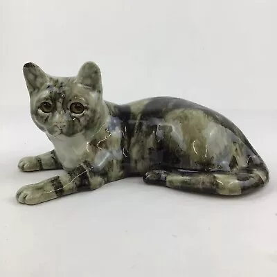Buy J Winstanley Pottery Cat Tabby Grey Size 4 Relaxing Posing Cathedral Yellow Eyes • 64.95£