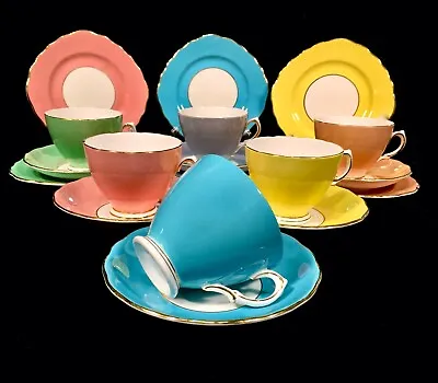 Buy Colclough Harlequin Tea Set For 6 People / Trio's / Cup & Saucer / Vintage China • 110£