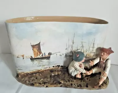 Buy Rare 19th Antique Cacciapuoti Ceramic Slip Group Vase Children 15  MADE IN ITALY • 986.70£