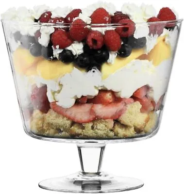 Buy Clear Glass Footed Tapered Bowl TRIFLE Dessert Fruit Salad H18cm W20cm 2L FLORA • 22.99£