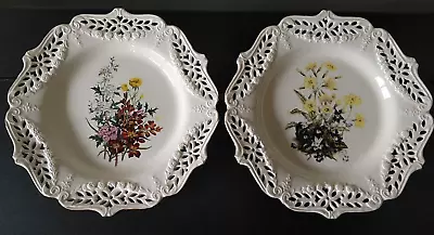 Buy Pair Royal Creamware Fine China Hand-Pierced Floral Cabinet Plates Limited Edn • 19£