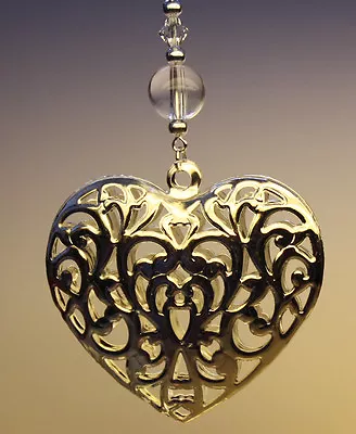 Buy Christmas Tree Ornament Decoration Shiny Silver Heart Made With Preciosa Crystal • 1.85£