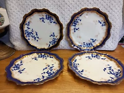 Buy Antique W.A.A & CO  Adderley Jessamine 4 X Blue Gilt Plates C 1886 - 1905  • 42.99£
