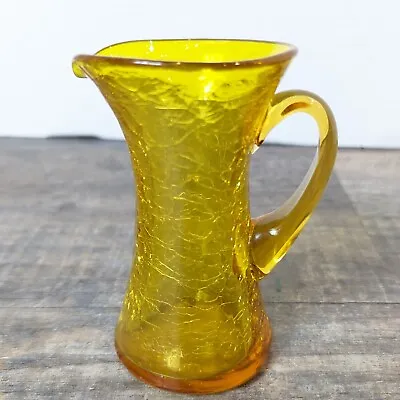 Buy Vintage Blenko Crackle Glass Mini Pitcher Amber Yellow 4 1/4 Inch • 14.07£