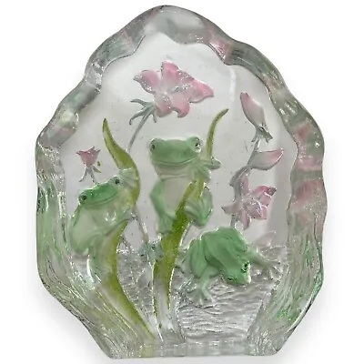 Buy Crystal Glass Paperweight Cut Etched Design Frogs And Flowers Underwater Scene • 22.82£