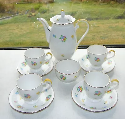 Buy Grafton China Hand Painted Floral 10 PC Coffee Pot Cups Saucers Sugar Bowl 1930s • 20£