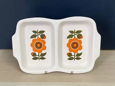 Buy Vintage Flora Keramiek Gouda Holland Rosa Two Section Serving Dish Orange Floral • 24.99£