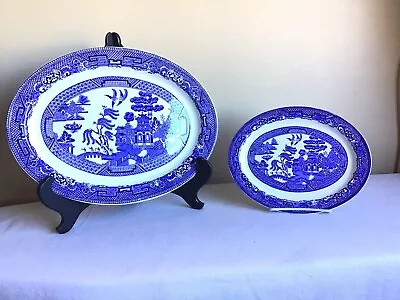 Buy Vtg Set Of 2 Blue Willow Woods Ware Wood & Sons England Oval Serving Platters • 56.98£