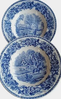 Buy Two Antique Helvetia Utzschneider Flow Blue Porcelain 8  Soup Bowls Germany • 23.02£