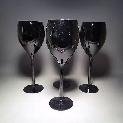 Buy 4x Vintage Black Amethyst Wine Cocktail Glass Goblets Halloween Dark Purple  • 21.90£