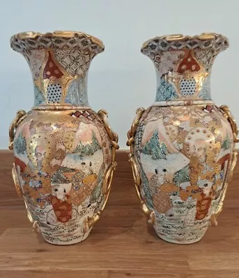 Buy Rare Antique Pair Of Meiji Period Japanese Satsuma Vases • 39.95£