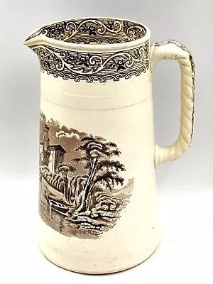 Buy Vtg. Ironstone Pitcher 8 In Brown Transferware Water Boats Rope Handle Unmarked • 14.24£