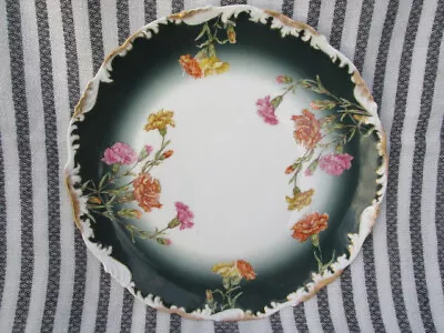 Buy T&V Limoges France China Plate Dk. Green, Carnations, Filigreed Edge • 26.56£