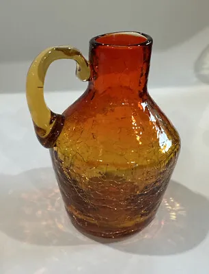 Buy Antique Crackle Glass Pitcher Vase Orange Fading To Amber With Amber Handle • 11.42£