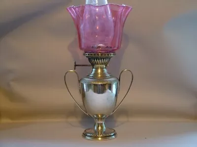 Buy Antique Silver Plated Oil Lamp Ruby Shade, Cranberry Glass. • 45£