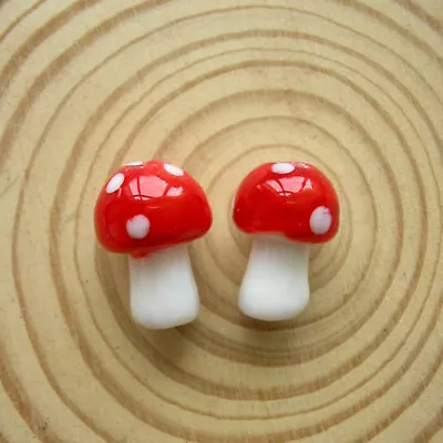 Buy 10 Lampwork Toadstool Beads - Glass Mushrooms Trippy Hippie 17mm Fly Agaric • 2.50£