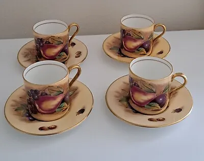Buy Aynsley Orchard Gold Fruit 4 Demitasse Coffee Cups & Saucers Signed D Jones Used • 175£