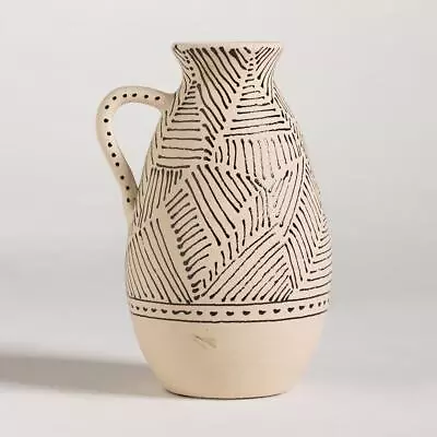 Buy Urbi Vase Stoneware Natural Stone Effect Milk Jug Black Tribal Ornament 16cm • 69£