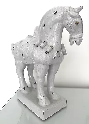 Buy Stunning Large Chalk White Raku Pottery 'Chinese Tang' Horse Interior Decor #2 • 50£