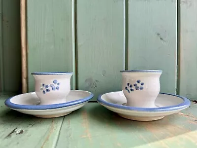 Buy Vintage Moville Donegal Irish Studio Pottery Egg Cups X 2 Blue/White Floral Rare • 9£