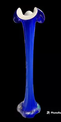 Buy Vintage Cobalt Blue Blown Glass Cased Vase 16” Tall • 47.94£