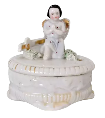 Buy Staffordshire Pottery Fairing Trinket Box Hand Painted Winged Child Praying • 16.96£