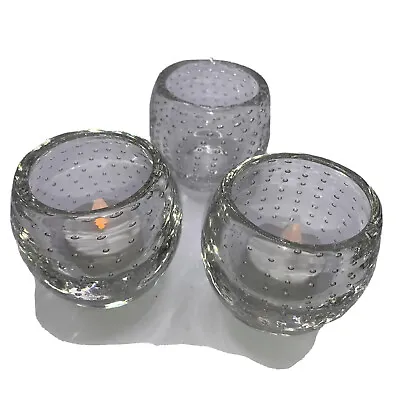 Buy Vintage Hand Blown Bullicante Art Glass Votive Tea Light Candle Holders (3) • 19.20£