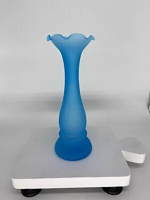 Buy Vintage Mid Century Blue Satin Frosted Art Glass Vase Crippled Edge • 13.51£