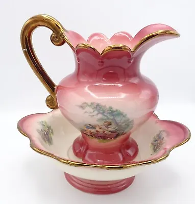 Buy Vintage KLM Staffordshire Ceramic Pitcher And Bowl Pink • 27.95£