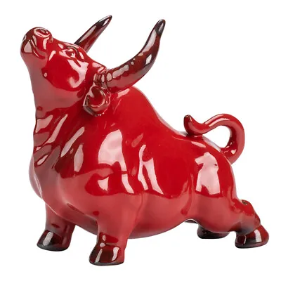 Buy Ceramic Bull Figurine Red Table Decor For Living Room Office • 18.35£