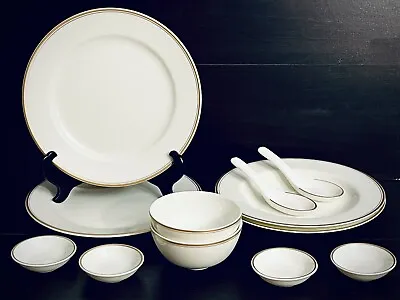 Buy TTC Chinaware Restaurant Soup Plate & Bowl With Spoons Set For 2 White Gold Trim • 45.45£