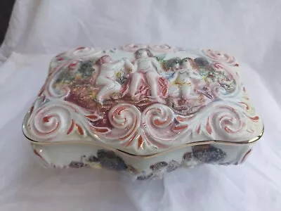 Buy Jewellery Casket Box  Large Antique Size R Capodimonte Italy Porcelain 18x8cm • 25£