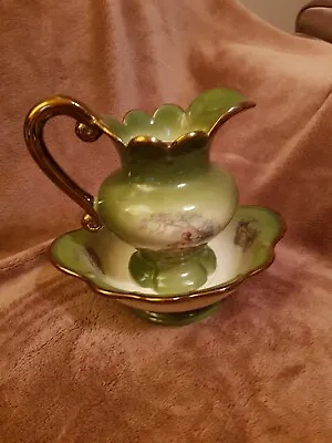 Buy Staffordshire KLM England Green Bowl  And Pitcher Set • 18£