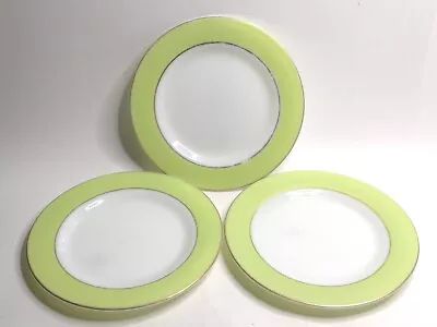 Buy Restaurant Ware 8” Plates Milk Glass Lime Green Band Gold Trim Pyrex Stamp 3pc • 9.62£