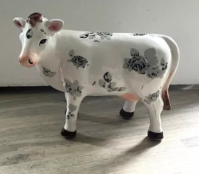 Buy Ceramic Rose Print Ornamental Cow Figure Farm Pottery Grey Brown White • 12.99£