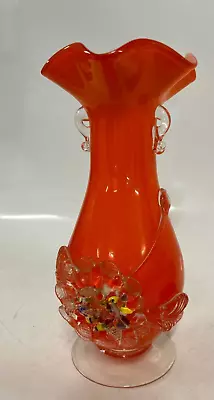 Buy Vintage Vase Murano Style Orange Floral Glass 1970s Art Glass • 18.99£