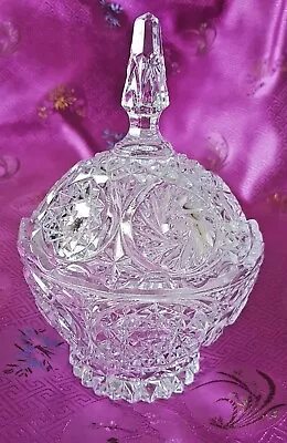 Buy Cut Glass ~ Powder Bowl With Lid ~ Clear Colour ~ Vintage ~ 22cm Height • 19.99£