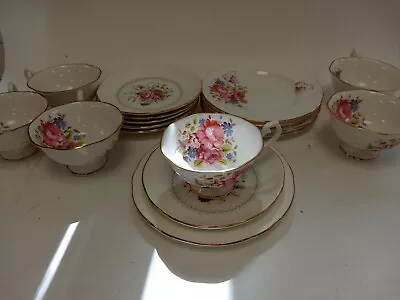 Buy Vintage Royal Sutherland Fine Bone China Teacup And Saucer Set 18 Pc Floral Pink • 11.50£