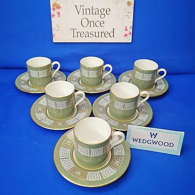 Buy Wedgwood ASIA R4310 * 6 X COFFEE CAN CUPS & SAUCERS * Sage Green & Gold * VGC • 21.25£