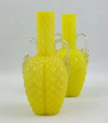 Buy 2x Antique Handmade 14cm / 5.5  Yellow Cased Pineapple Glass Vases • 28£