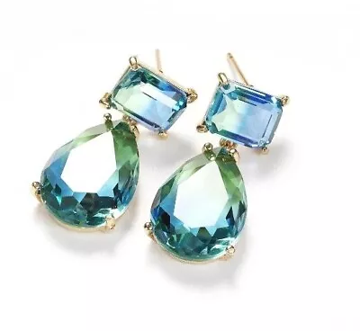 Buy Beautiful Art Deco Style Green / Blue Tourmaline Glass Drop Earrings • 12£